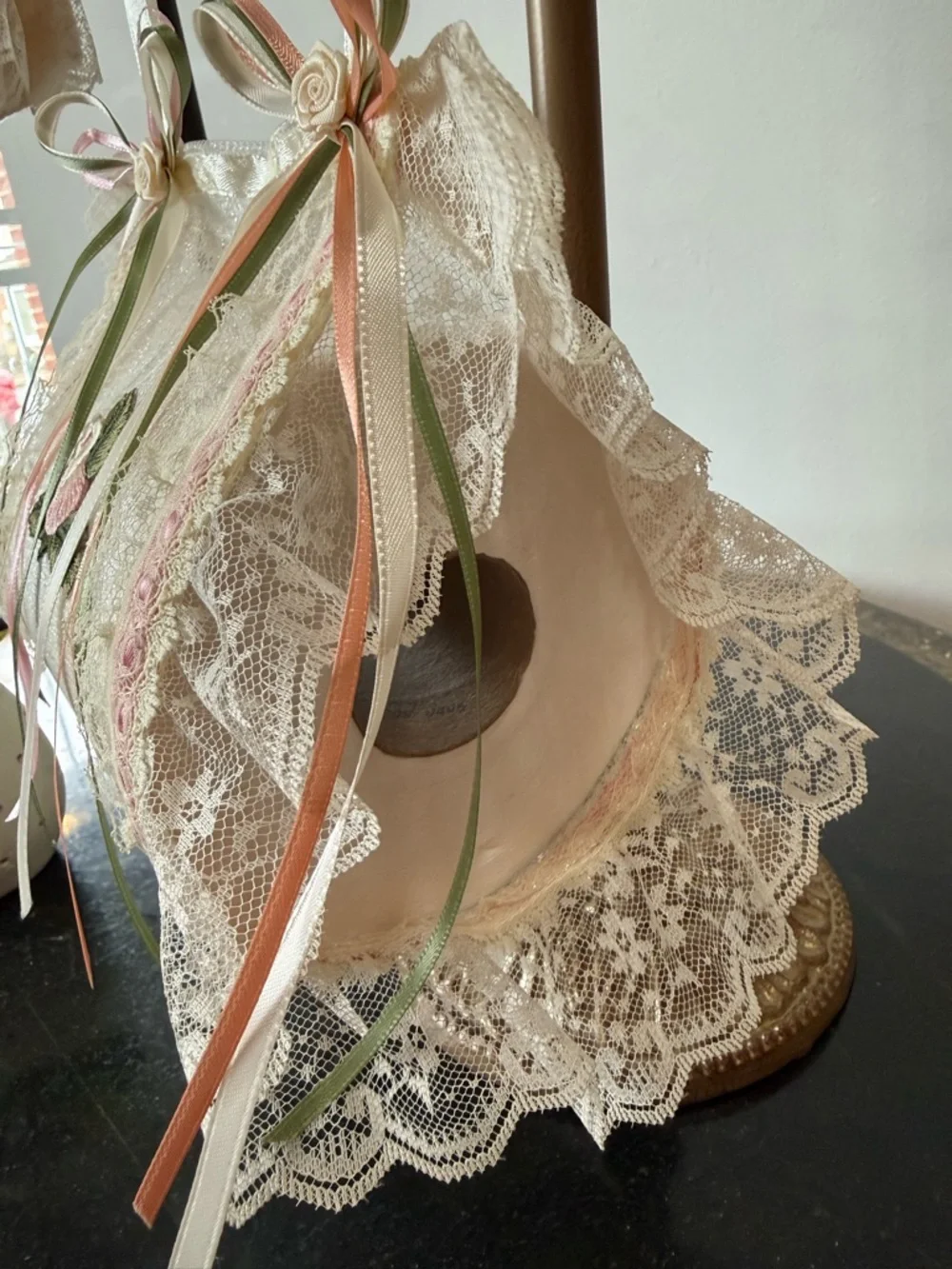 🌸 Hand Crafted Cream and Pink Embroidered Rose Towel & Toilet Paper Holder 🌸